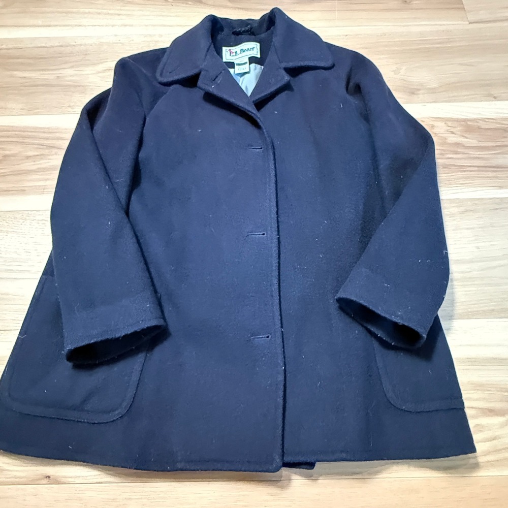 LL Bean Vintage Wool Cashmere Coat Wms Petite Small Navy Blue Button Front